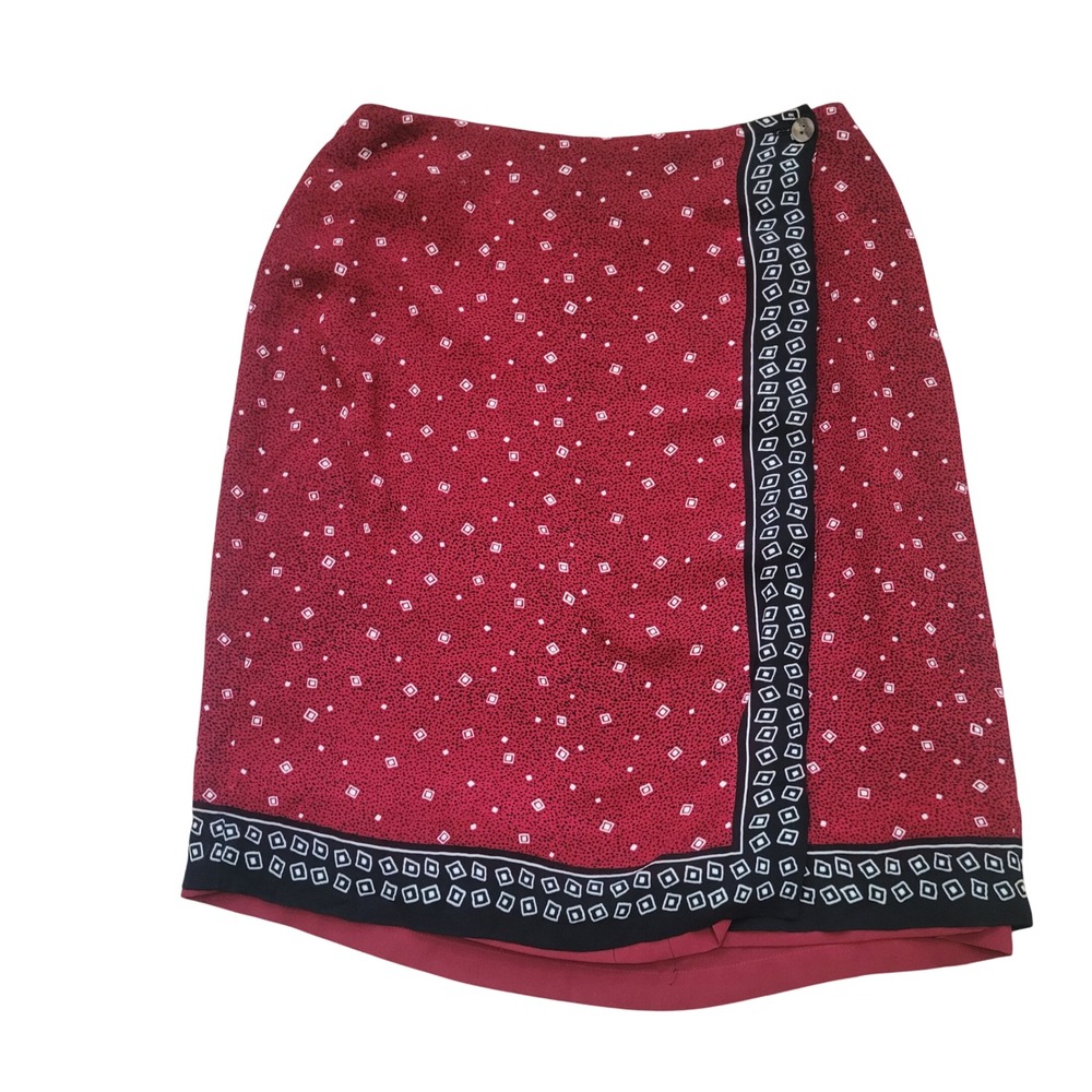 Charter Club Red Geometric Diamond Wrap Skirt Size 8 Knee Length Lined